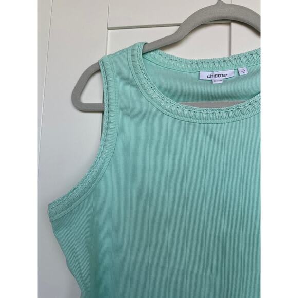 Chico's Turquoise Ribbed Crochet- Trimmed Tank, Size L - Picture 4 of 6